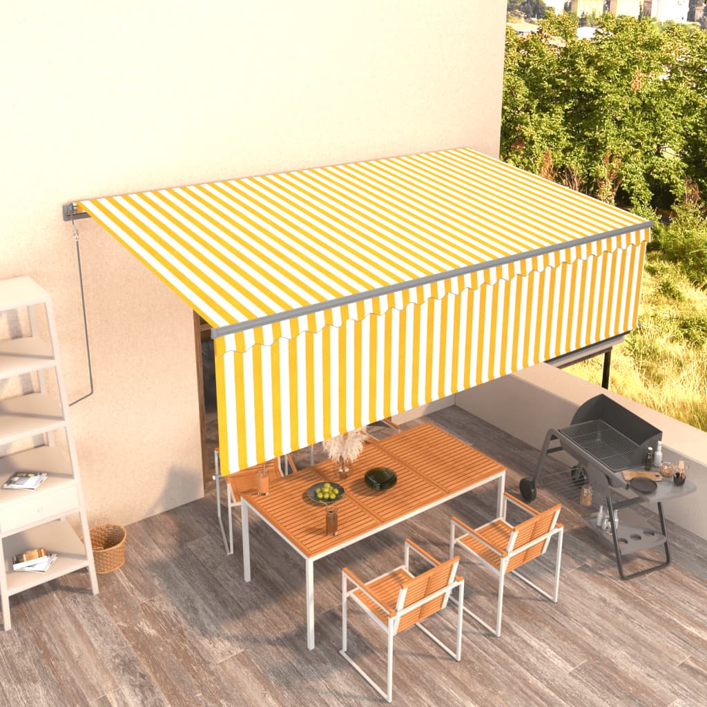 Toldo automático retráctil con persiana 5x3 m amarillo y blanco vidaXL