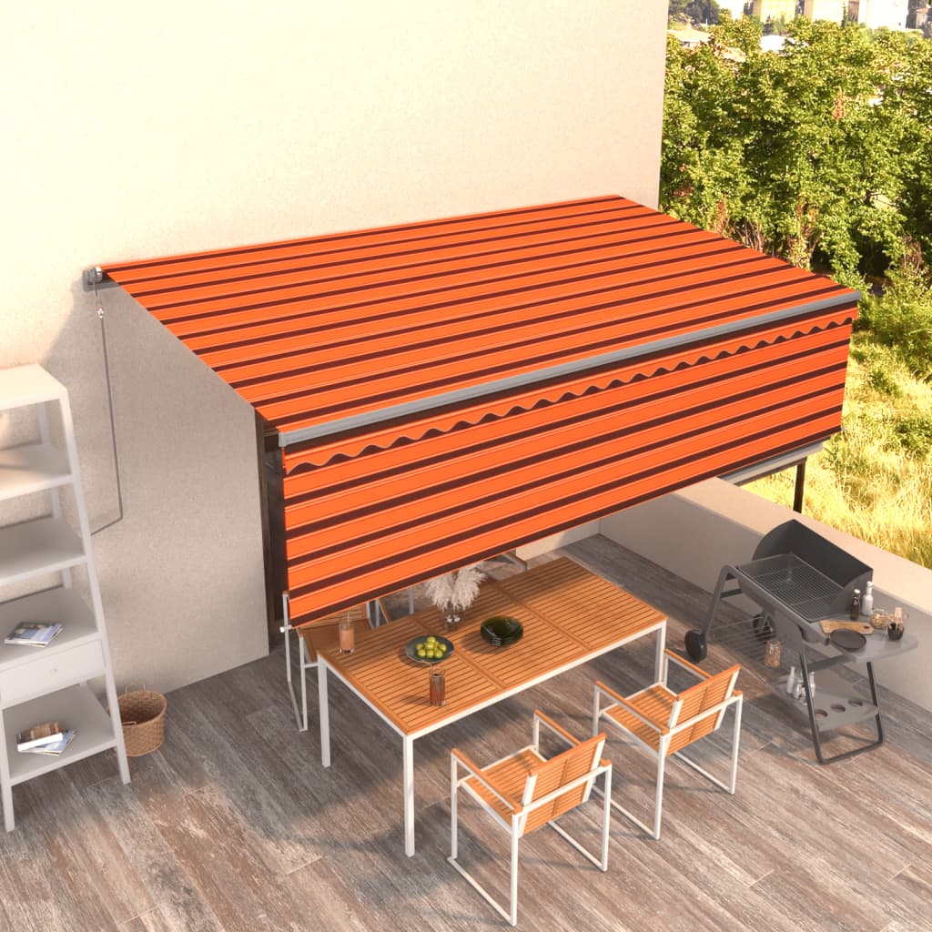 Toldo retráctil automático con persiana naranja y marrón 5x3 m vidaXL