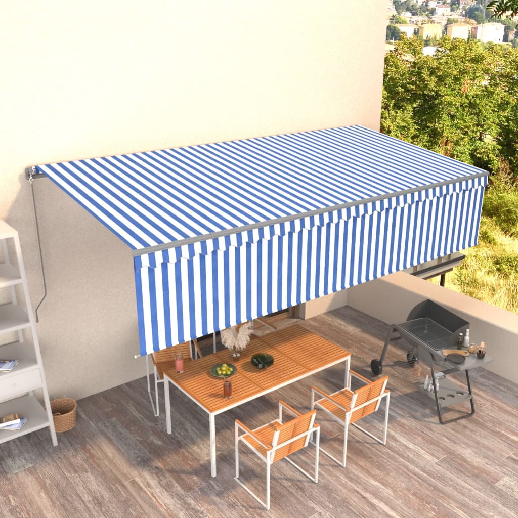 Vetonek Toldo retráctil manual con persiana azul y blanco 6x3 m