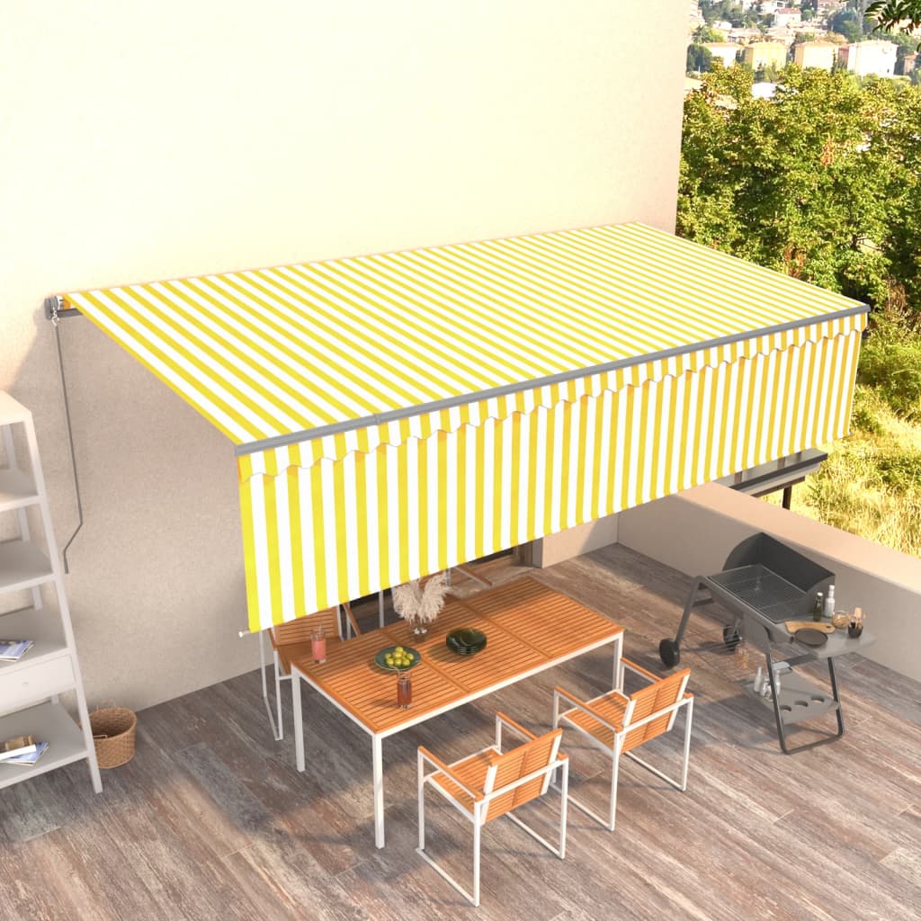 Vetonek Toldo retráctil manual con persiana amarillo y blanco 6x3 m