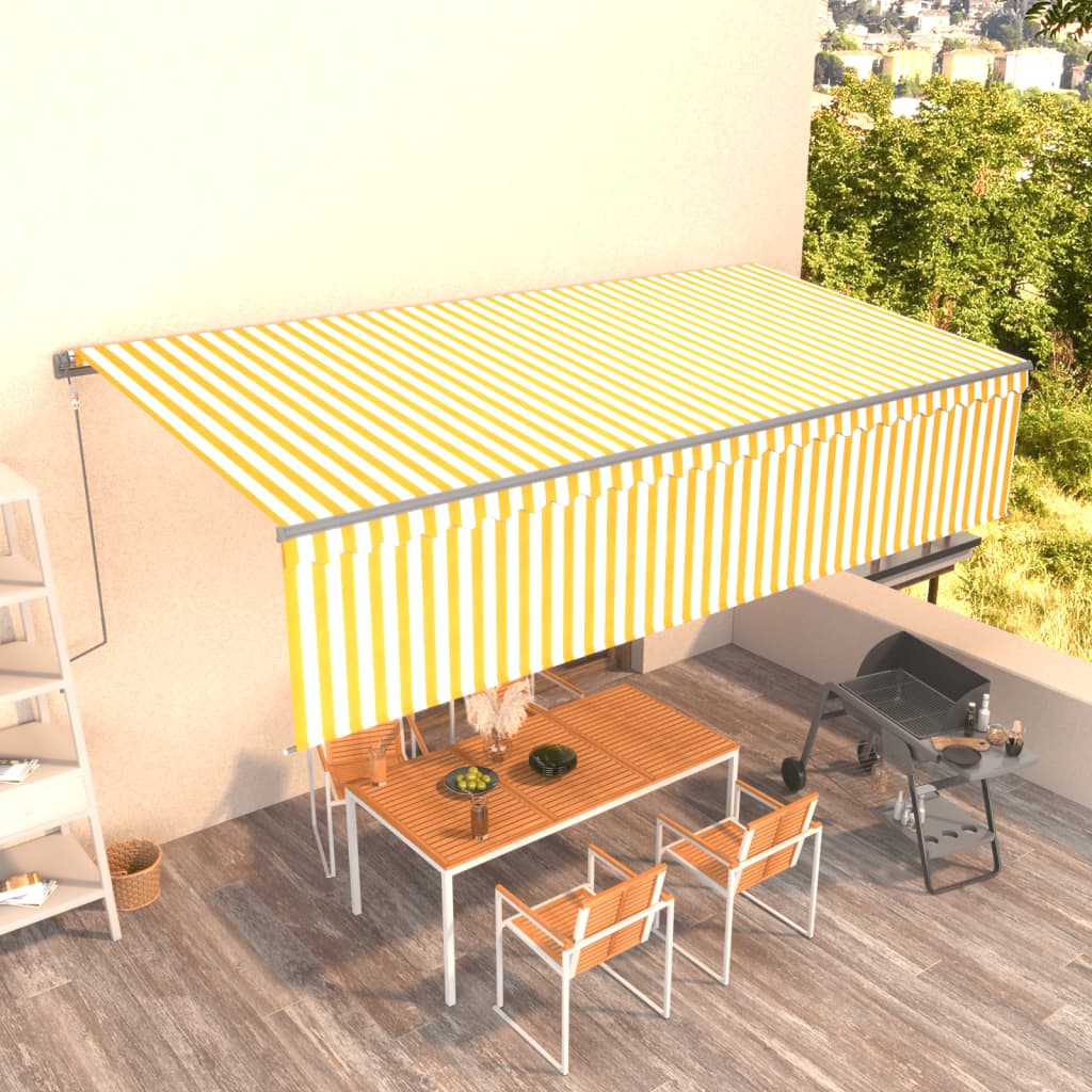 Vetonek Toldo retráctil automático con persiana amarillo y blanco 6x3 m