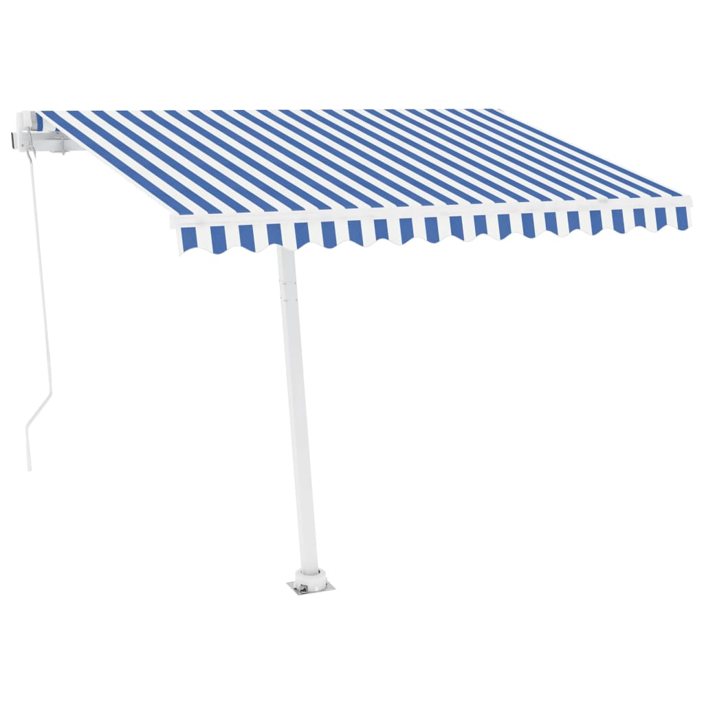 Toldo de pie retráctil manual azul y blanco 300x250 cm vidaXL