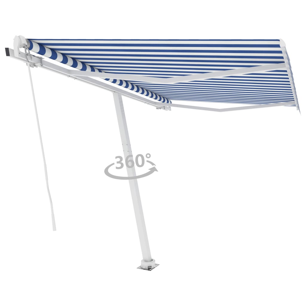 Toldo de pie retráctil manual azul y blanco 300x250 cm vidaXL