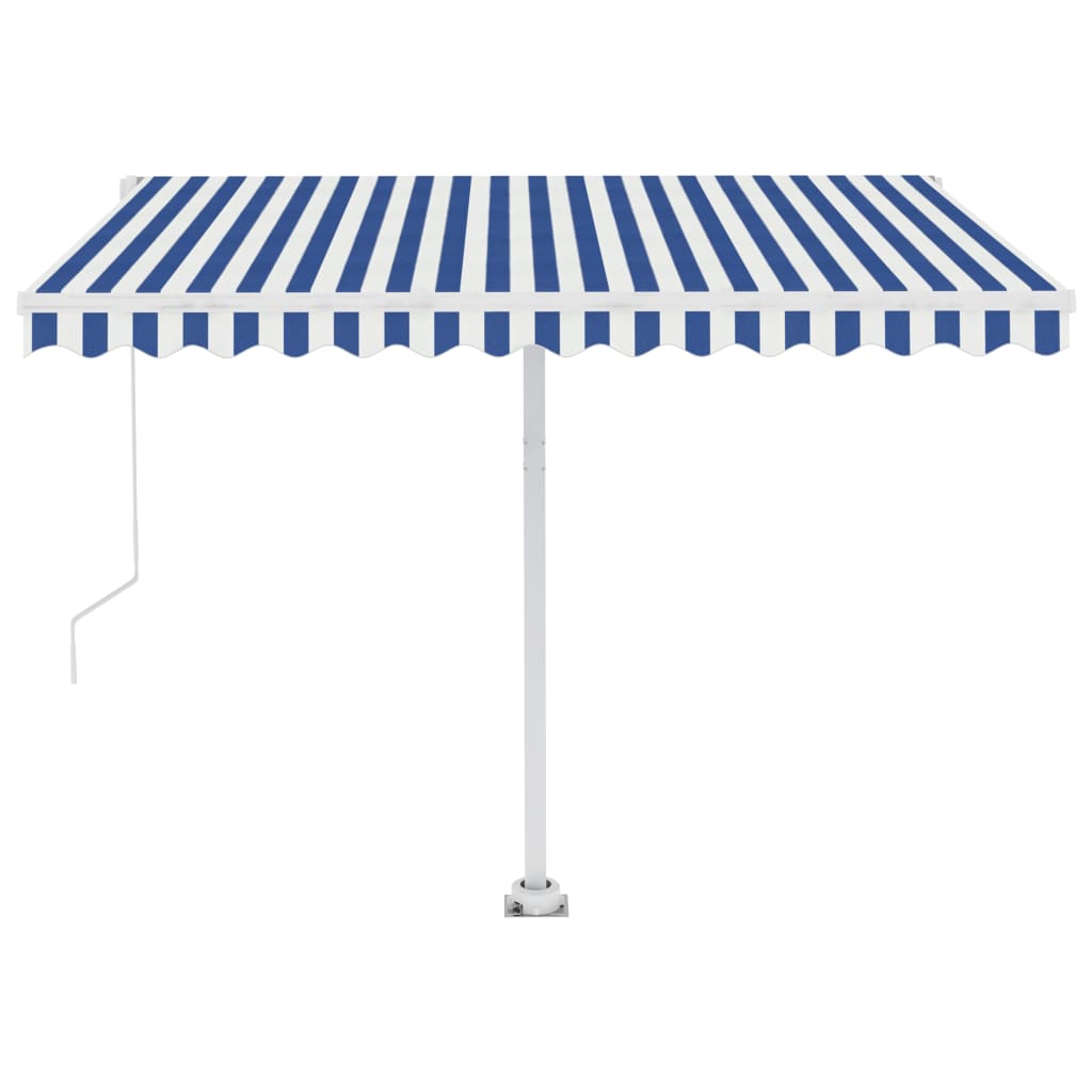 Toldo de pie retráctil manual azul y blanco 300x250 cm vidaXL