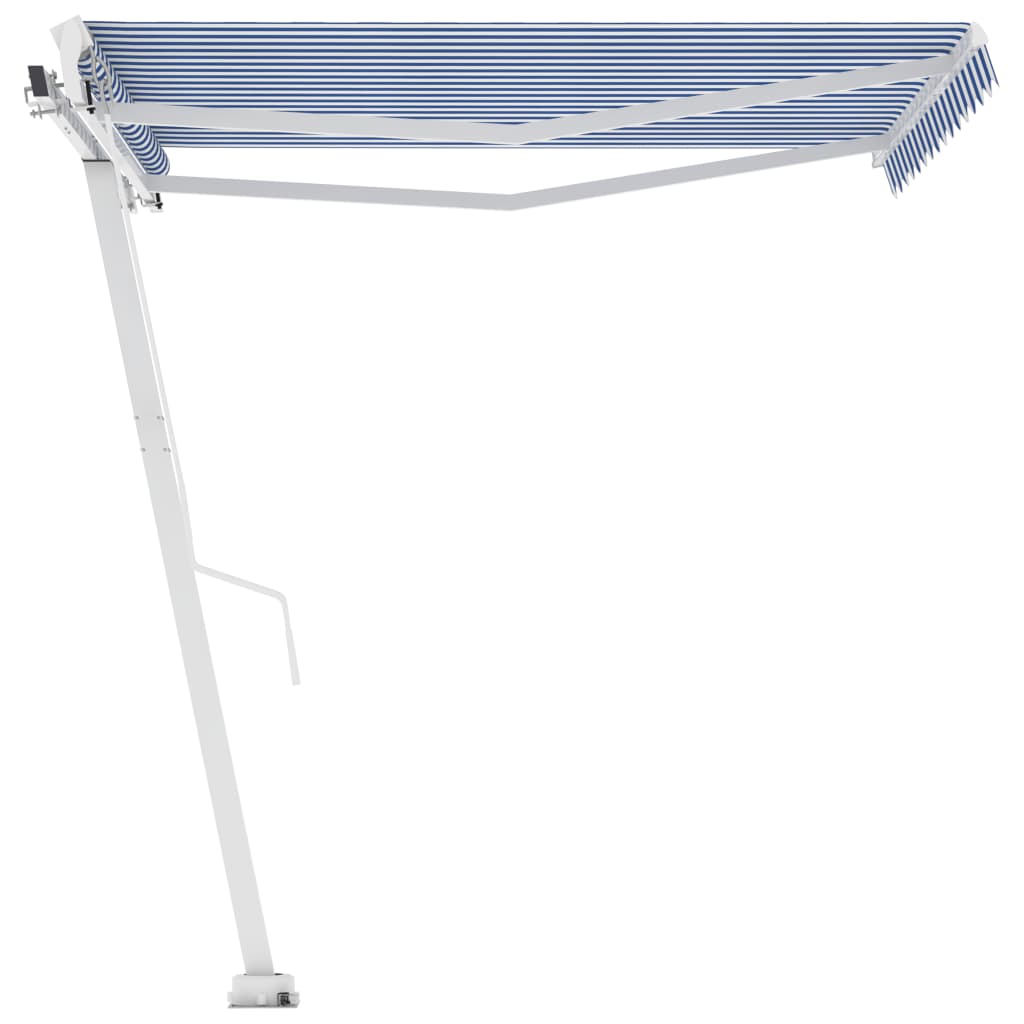 Toldo de pie retráctil manual azul y blanco 300x250 cm vidaXL