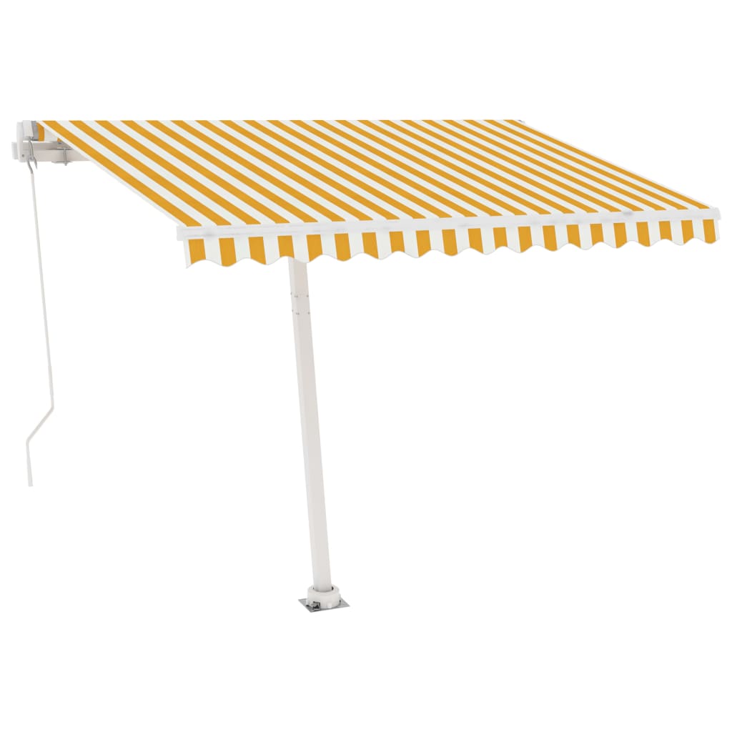 Toldo de pie retráctil manual amarillo y blanco 300x250 cm vidaXL