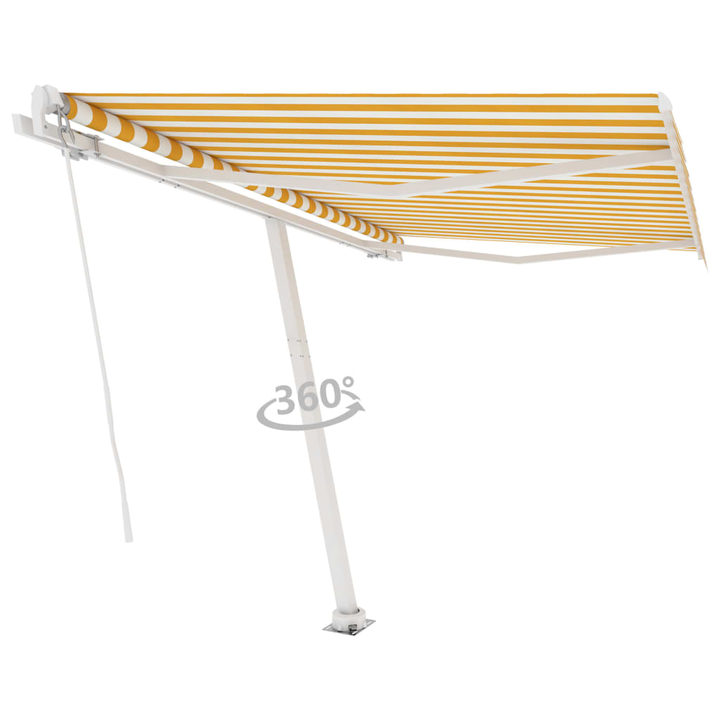 Toldo de pie retráctil manual amarillo y blanco 300x250 cm vidaXL