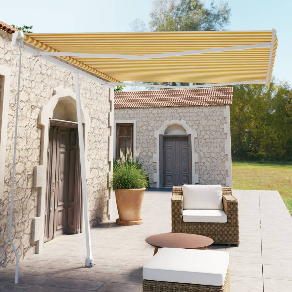 Vetonek Toldo de pie retráctil manual amarillo y blanco 300x250 cm