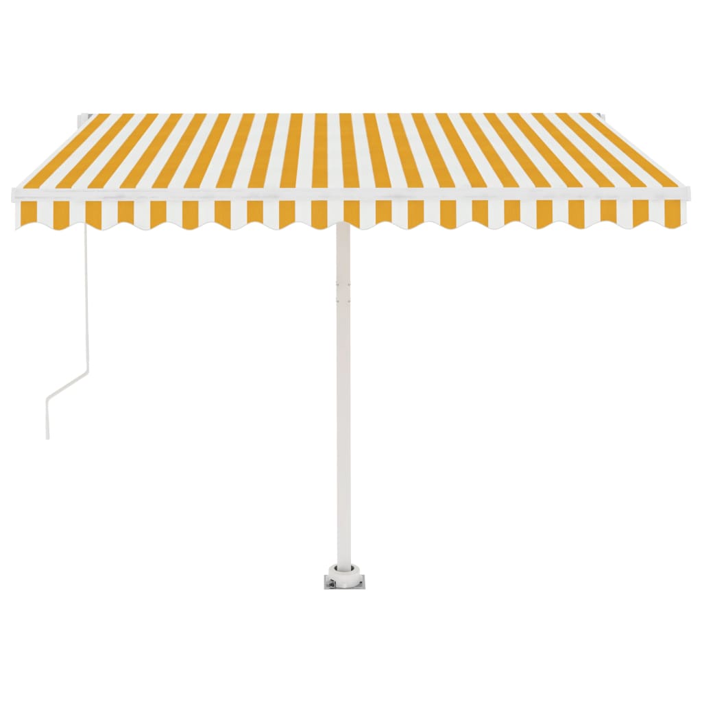 Toldo de pie retráctil manual amarillo y blanco 300x250 cm vidaXL