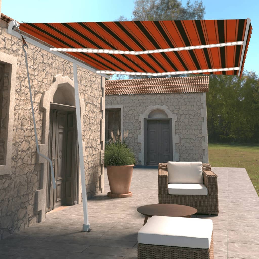 Vetonek Toldo automático LED sensor de viento naranja marrón 350x250 cm