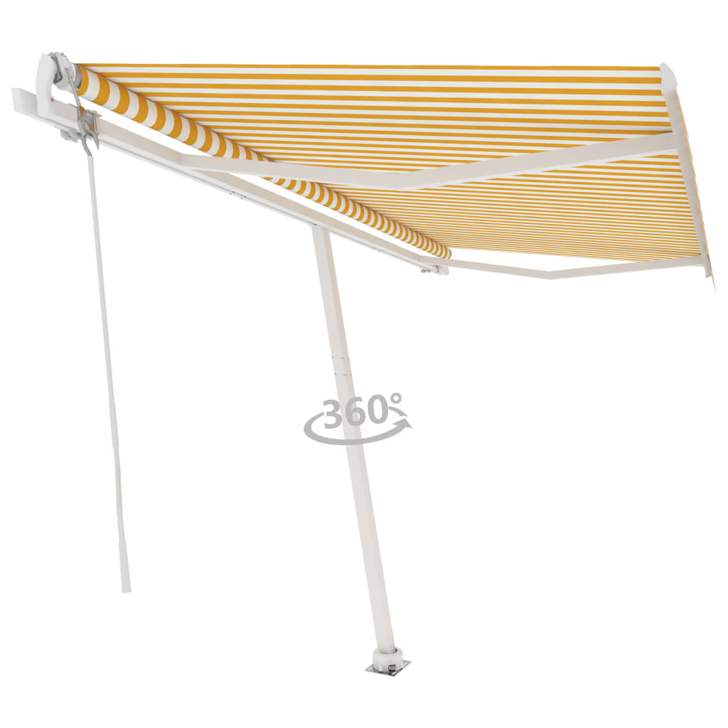 Toldo de pie automático amarillo y blanco 400x300 cm vidaXL