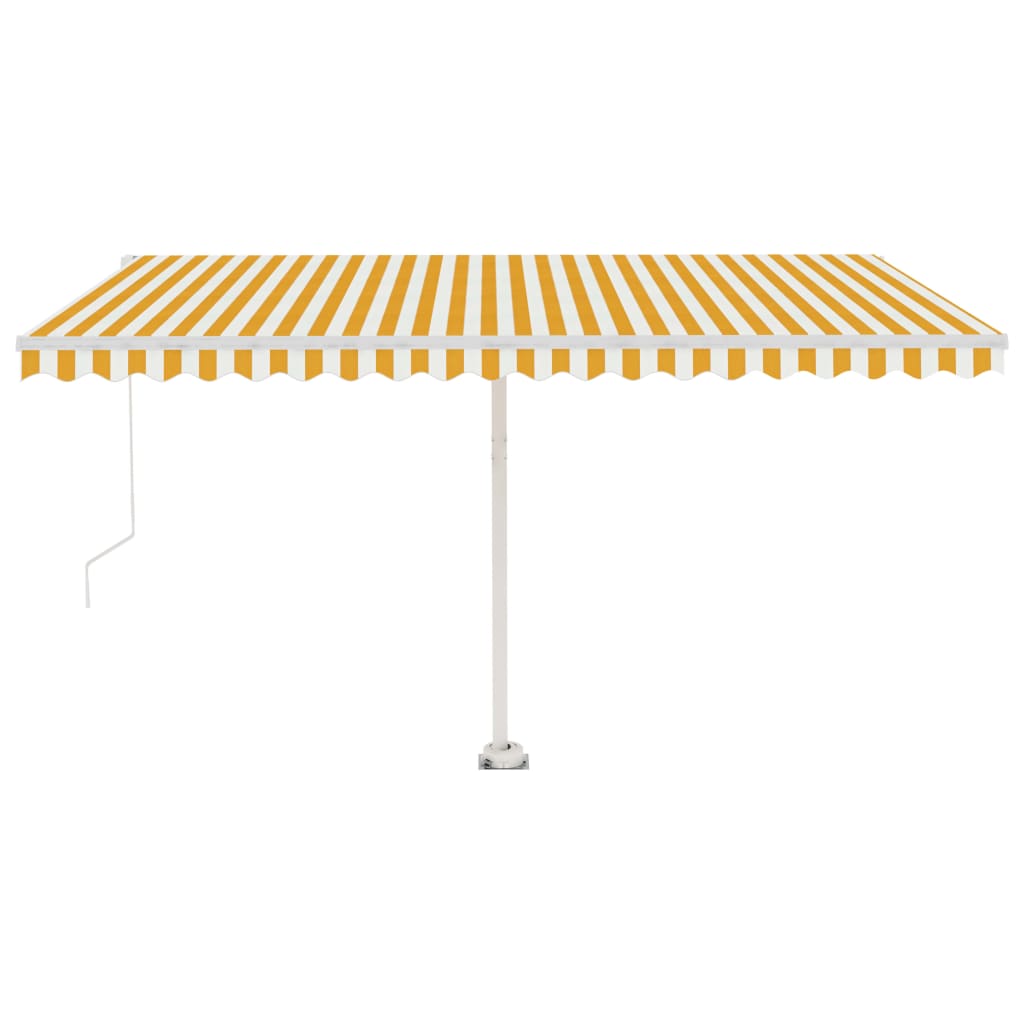 Toldo de pie retráctil manual amarillo y blanco 450x300 cm vidaXL