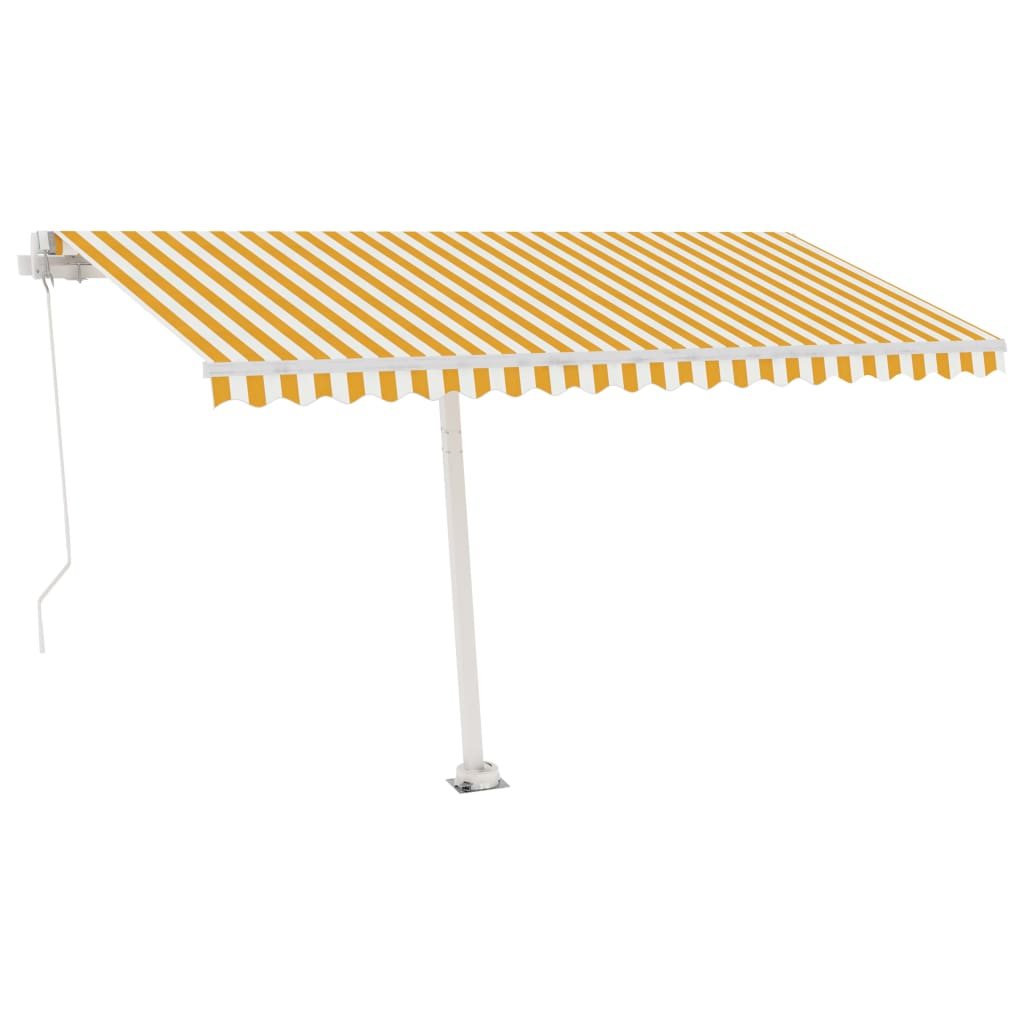 Toldo de pie retráctil manual amarillo y blanco 450x300 cm vidaXL