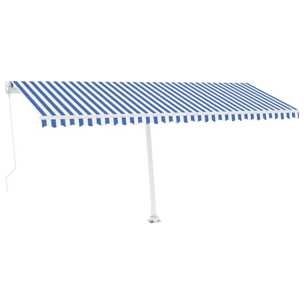 Toldo de pie retráctil manual azul y blanco 500x300 cm vidaXL