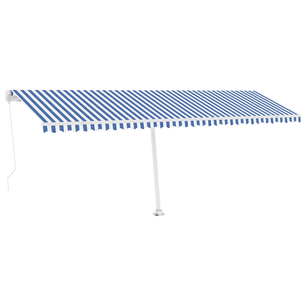 Toldo de pie retráctil manual azul y blanco 600x300 cm vidaXL