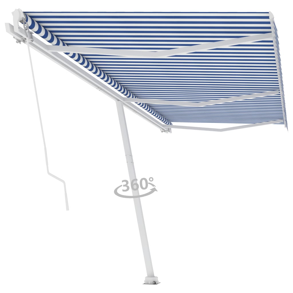 Toldo de pie retráctil manual azul y blanco 600x300 cm vidaXL