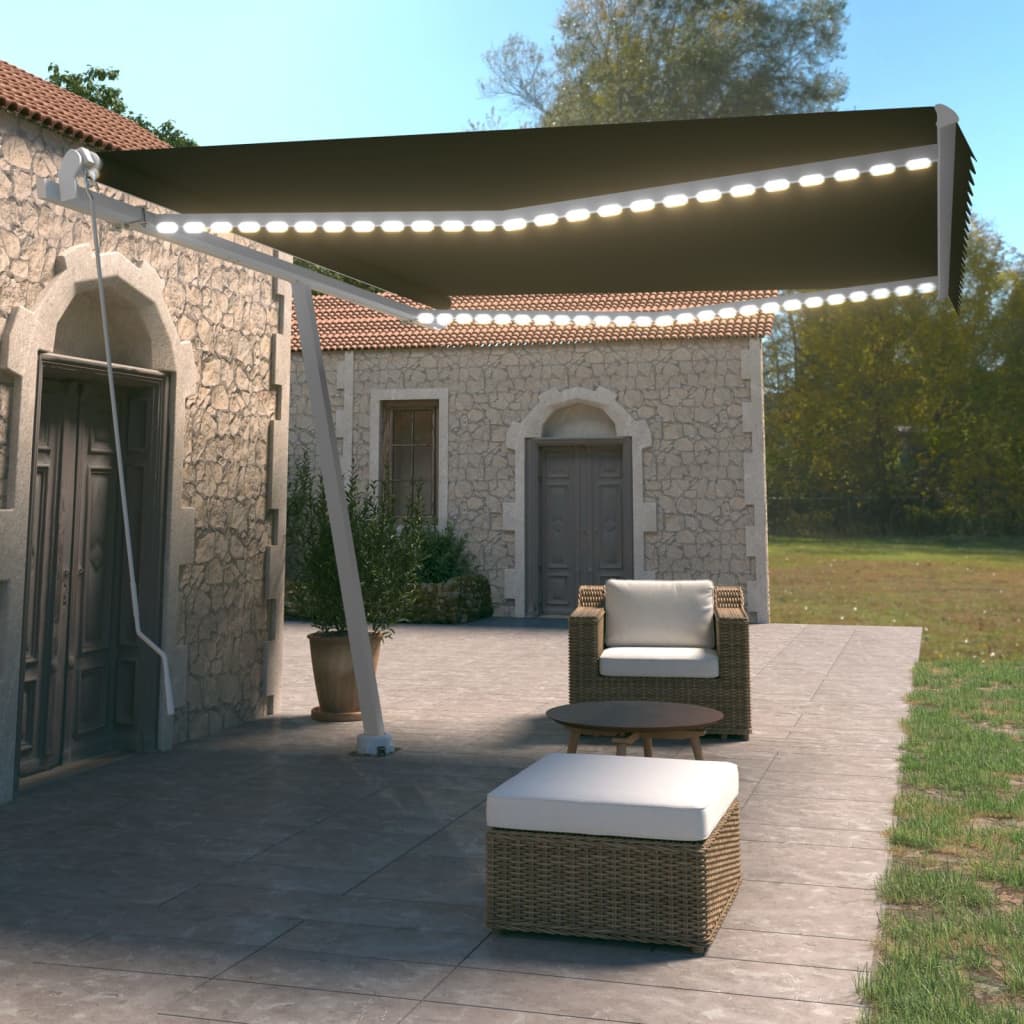 Vetonek Toldo manual retráctil con luz LED gris antracita 450x350 cm