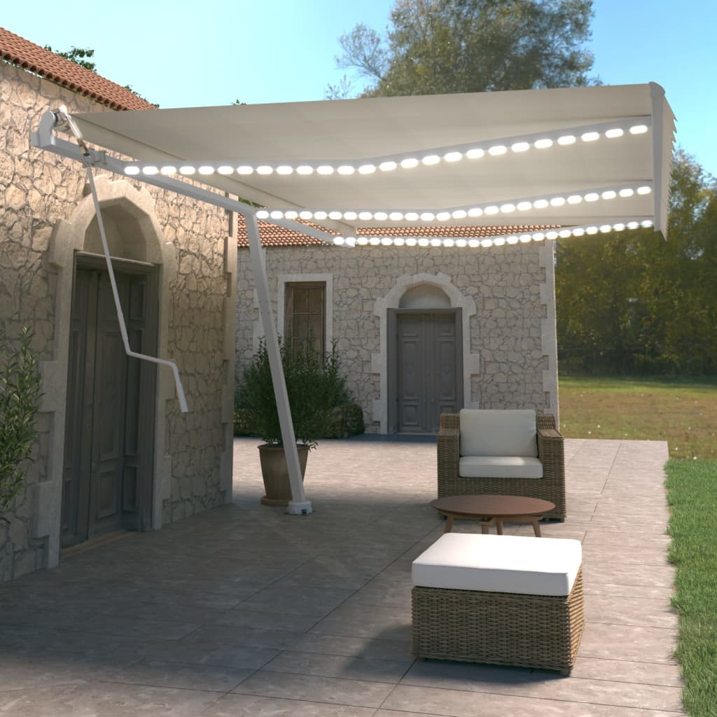 Vetonek Toldo automático con LED sensor de viento crema 600x350 cm