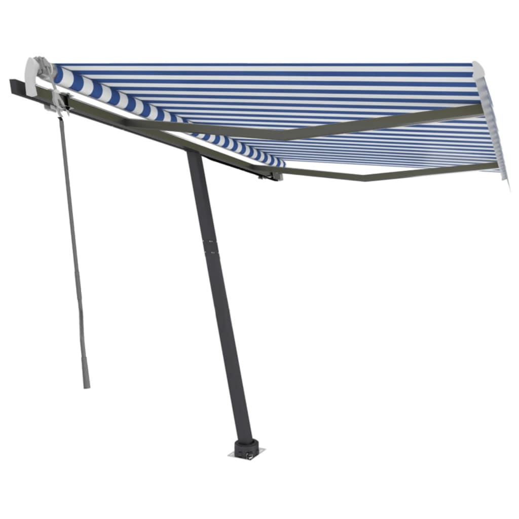 Toldo de pie manual retráctil azul y blanco 300x250 cm vidaXL