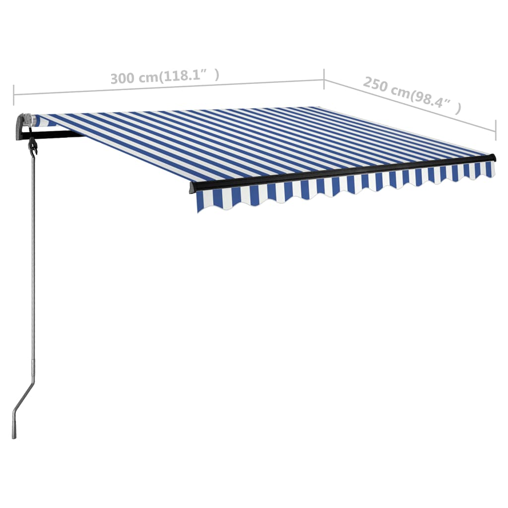 Toldo de pie manual retráctil azul y blanco 300x250 cm vidaXL