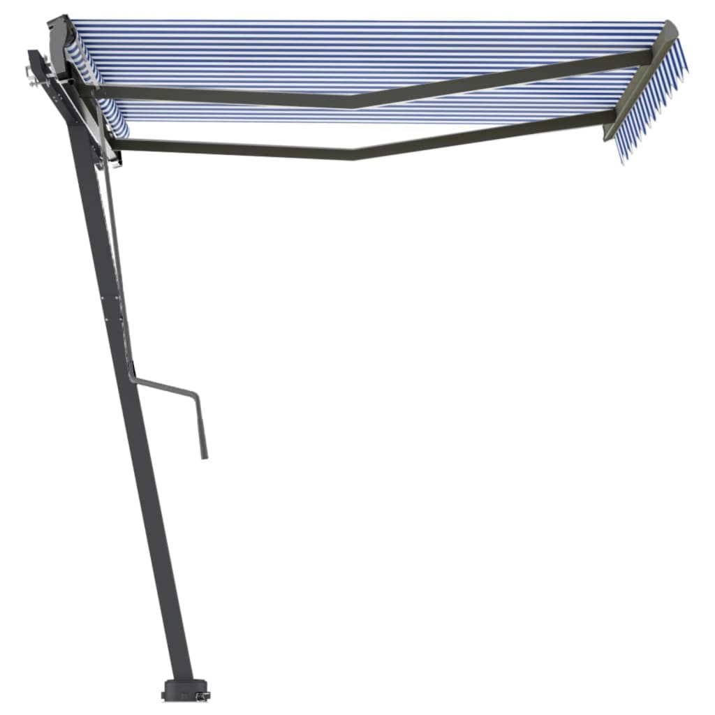 Toldo de pie manual retráctil azul y blanco 300x250 cm vidaXL