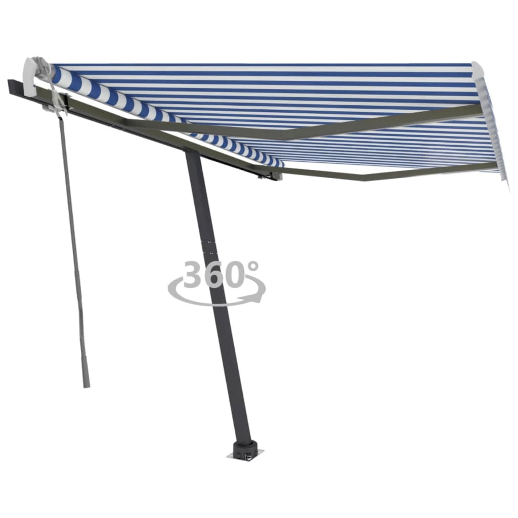 Vetonek Toldo de pie manual retráctil azul y blanco 300x250 cm