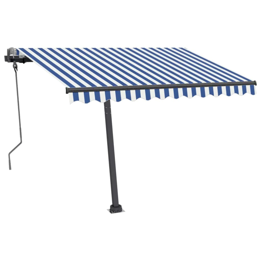 Toldo de pie manual retráctil azul y blanco 300x250 cm vidaXL