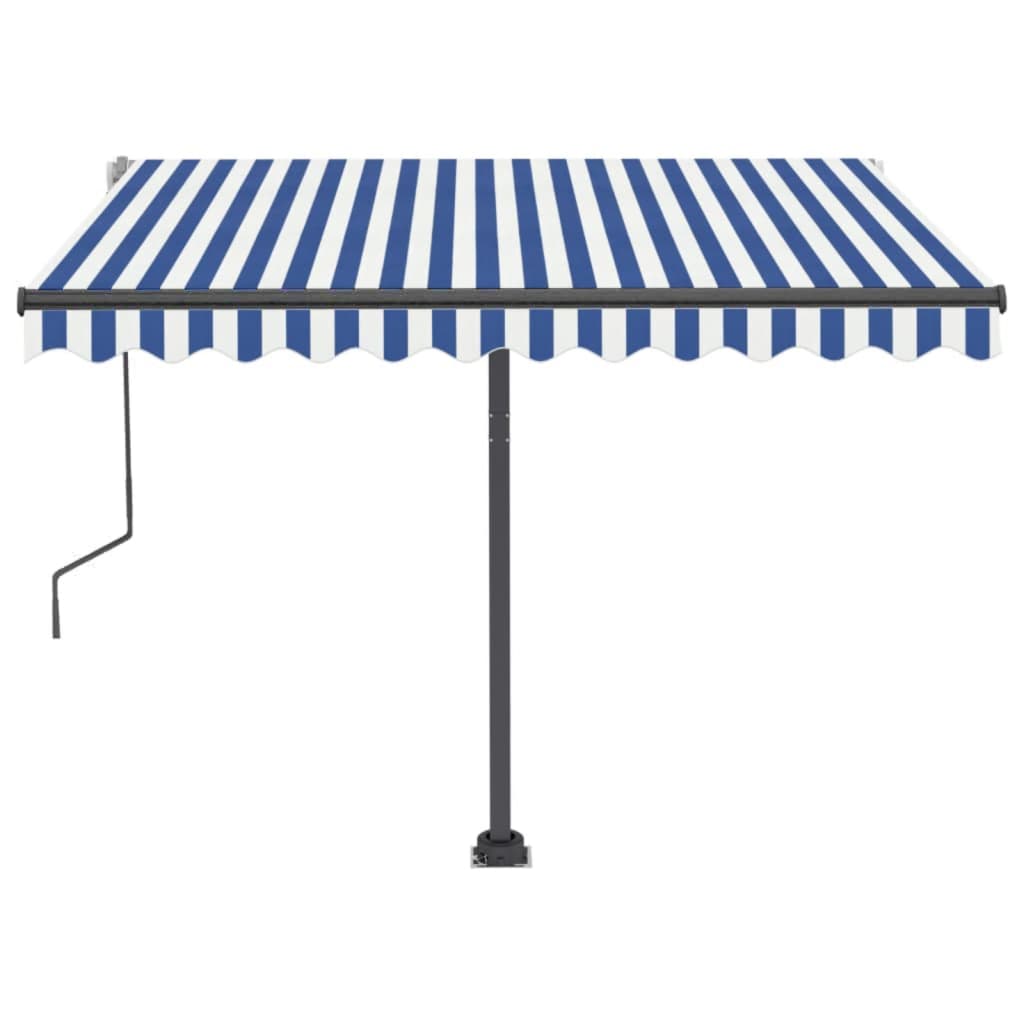 Toldo de pie manual retráctil azul y blanco 300x250 cm vidaXL