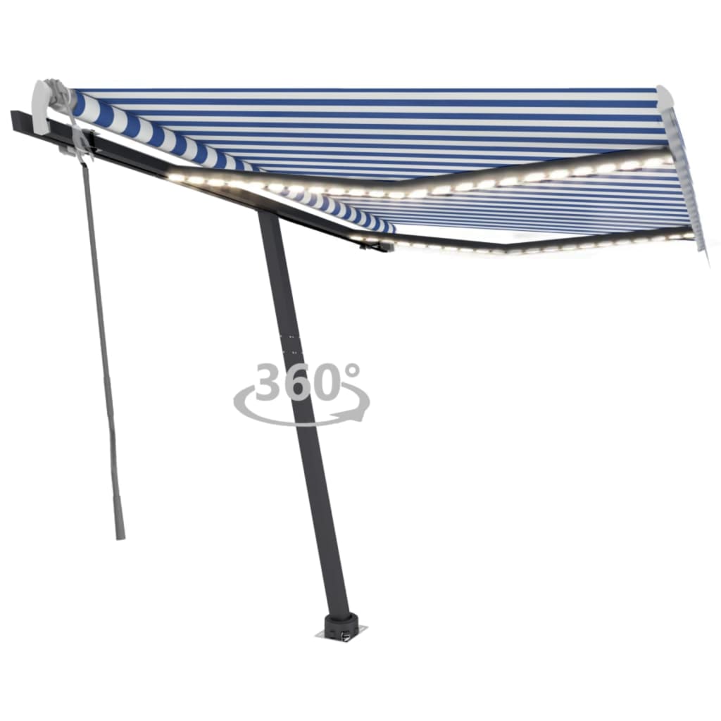 Vetonek Toldo manual retráctil con LED azul y blanco 300x250 cm