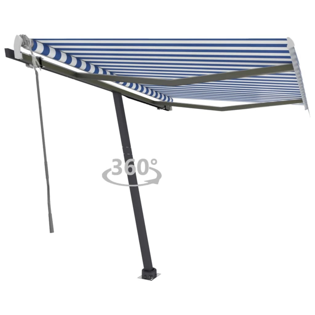 Vetonek Toldo de pie retráctil manual azul y marrón 350x250 cm