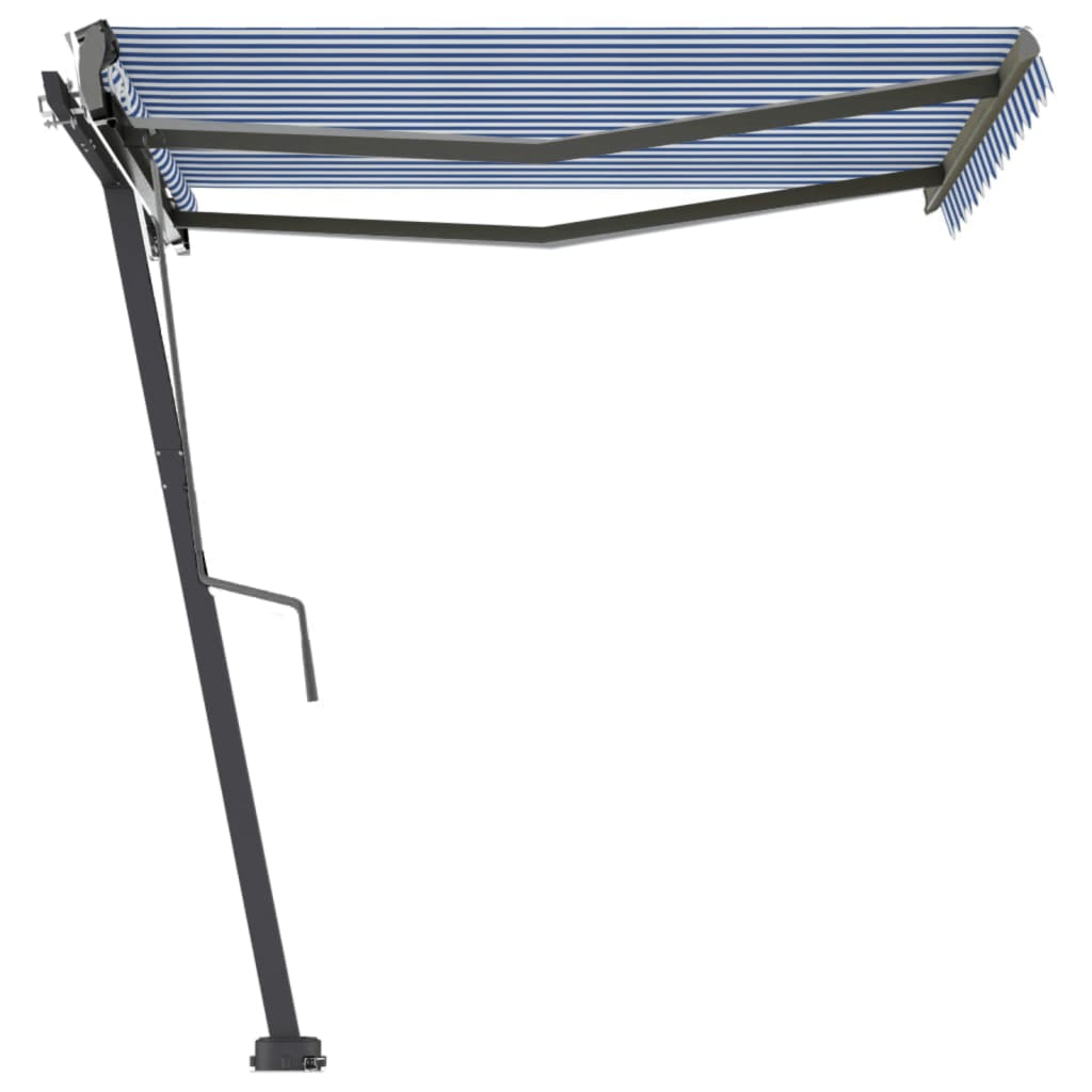 Toldo de pie automático azul y blanco 350x250 cm vidaXL