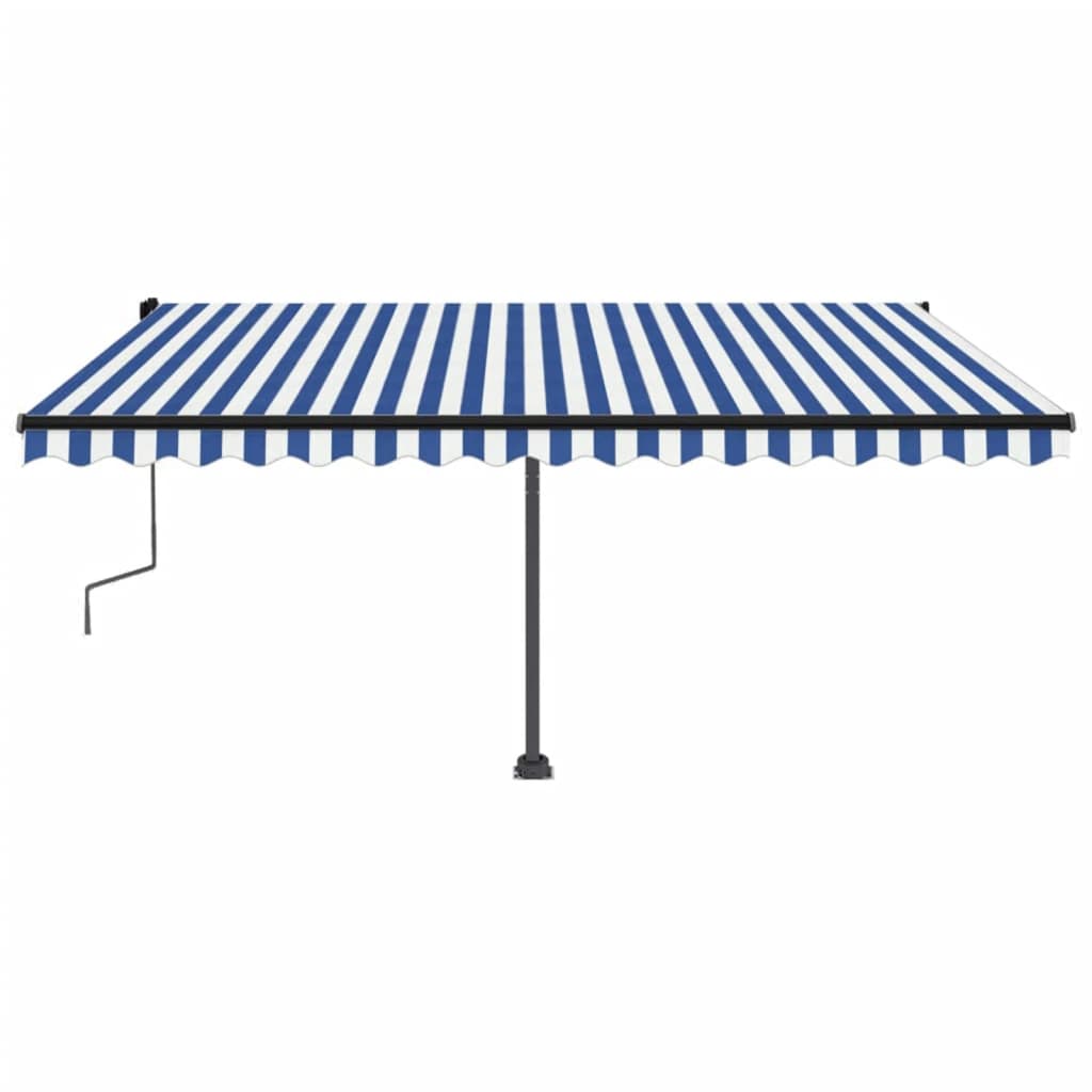 Blue and white manual and white retractable foot awning 450x300 cm