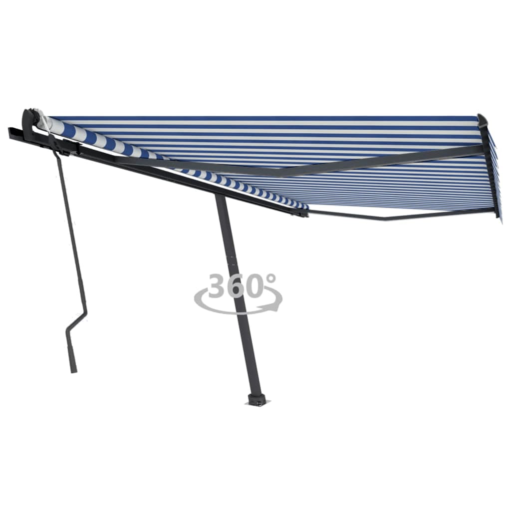 Vetonek Toldo de pie retráctil manual azul y blanco 450x300 cm