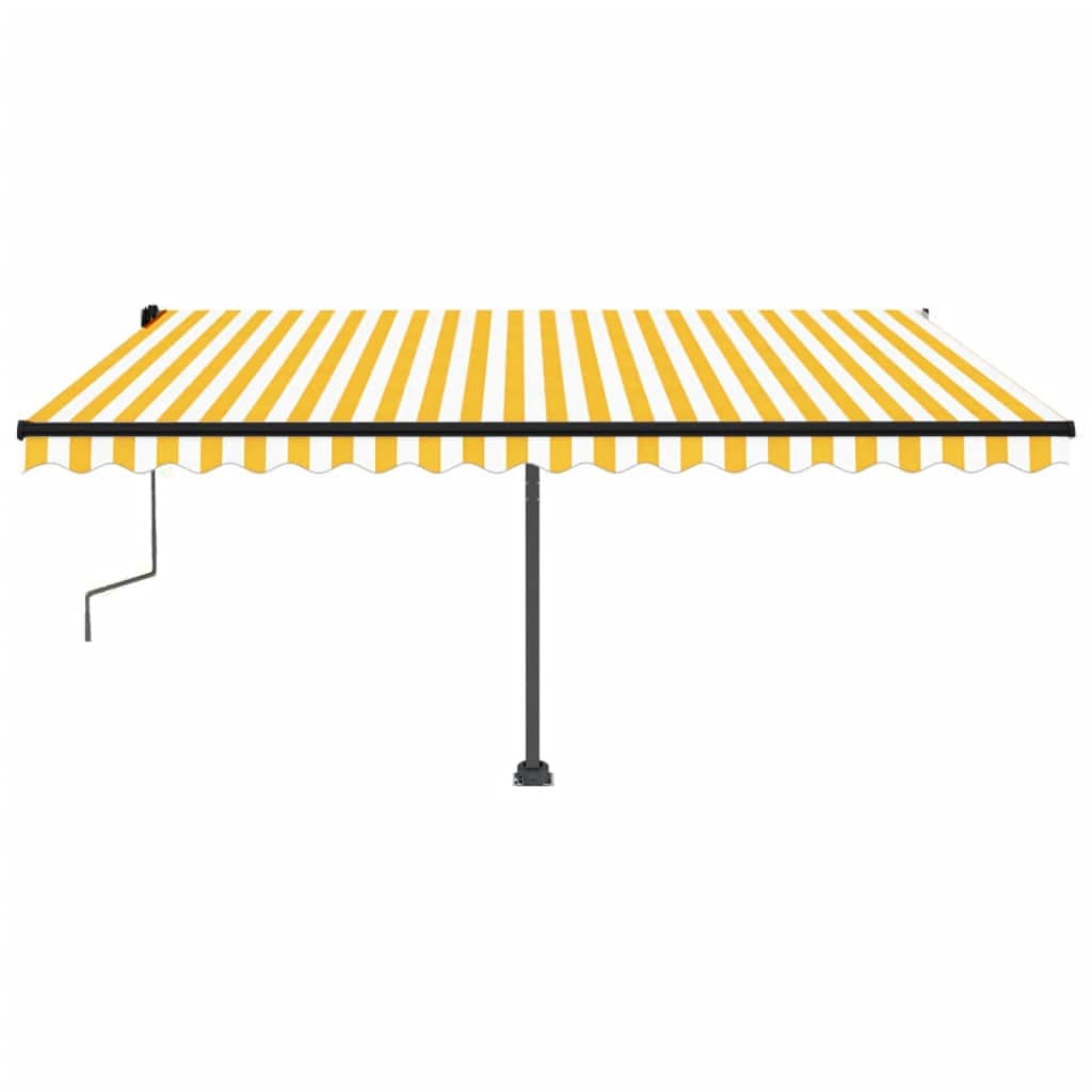 Toldo de pie retráctil manual amarillo y blanco 450x300 cm vidaXL