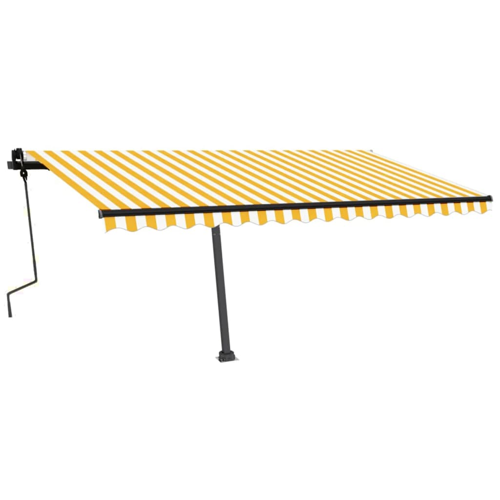 Toldo de pie retráctil manual amarillo y blanco 450x300 cm vidaXL