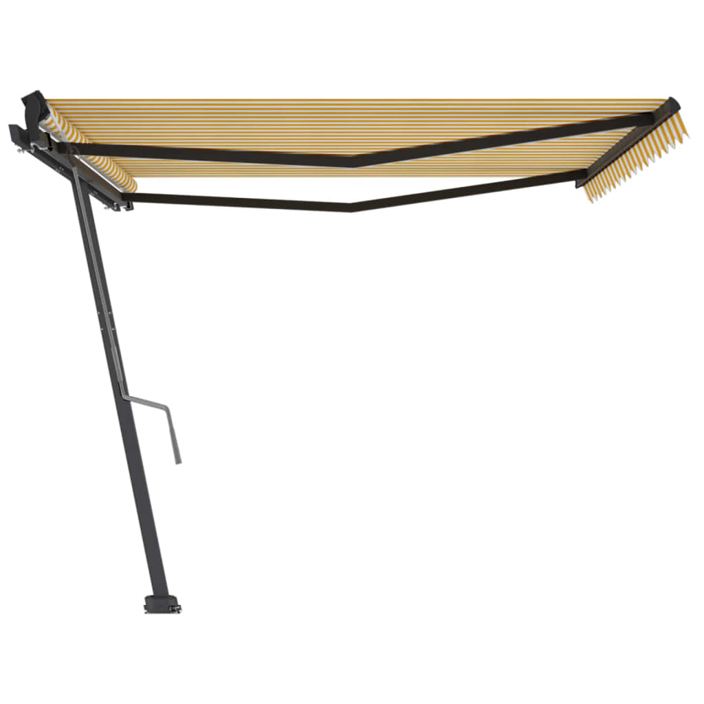 Toldo de pie retráctil manual amarillo y blanco 450x300 cm vidaXL