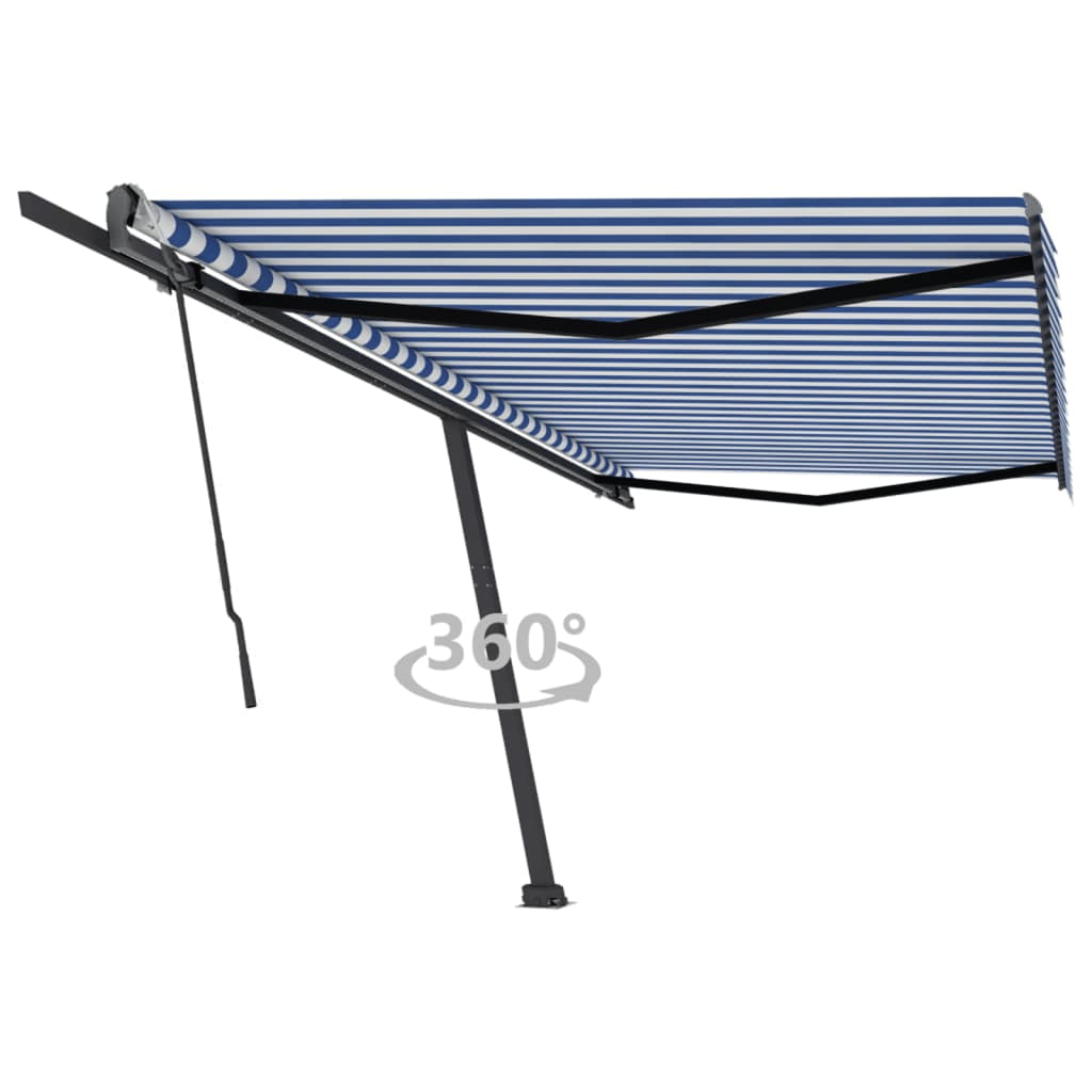 Vetonek Toldo de pie retráctil manual azul y blanco 500x300 cm