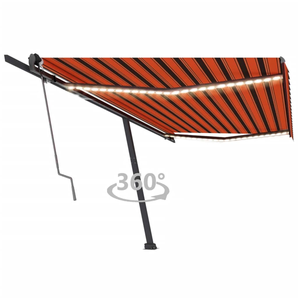 Vetonek Toldo automático LED sensor de viento naranja marrón 500x300 cm