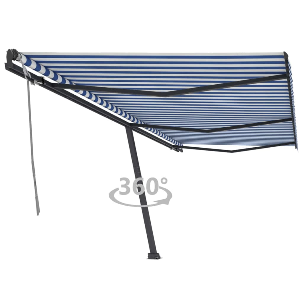 Vetonek Toldo de pie retráctil manual azul y blanco 600x300 cm