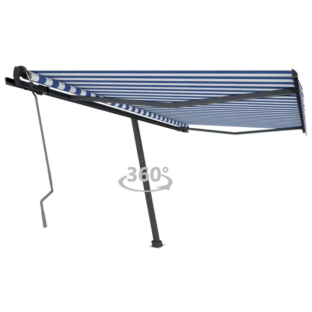 Vetonek Toldo de pie manual retráctil azul y blanco 400x350 cm