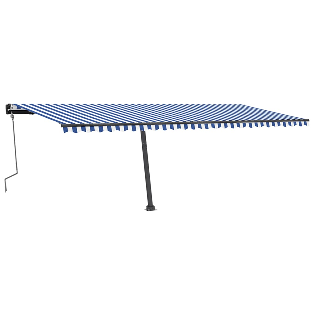 Toldo de pie retráctil manual azul y blanco 600x350 cm vidaXL