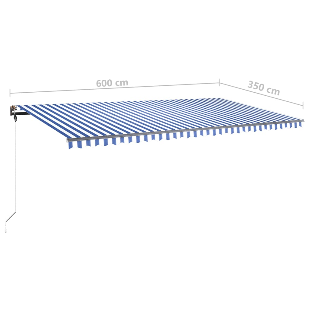 Toldo de pie retráctil manual azul y blanco 600x350 cm vidaXL