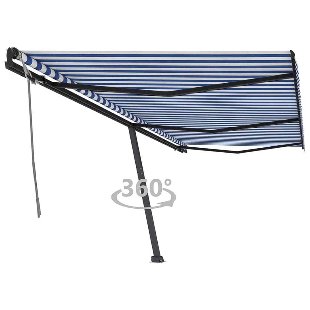 Vetonek Toldo de pie retráctil manual azul y blanco 600x350 cm