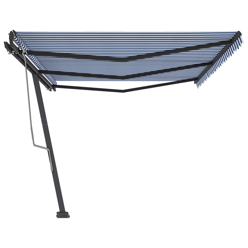 Toldo de pie retráctil manual azul y blanco 600x350 cm vidaXL