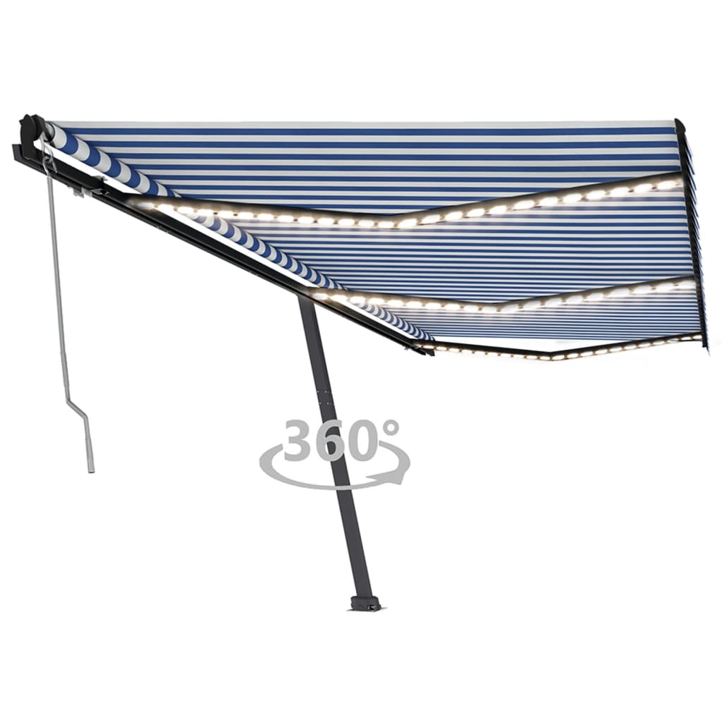 Vetonek Toldo automático LED sensor de viento azul y blanco 600x350 cm