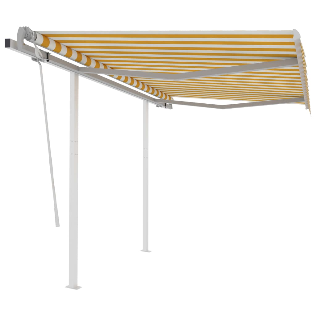 Vetonek Toldo manual retráctil con postes amarillo y blanco 3x2,5 m