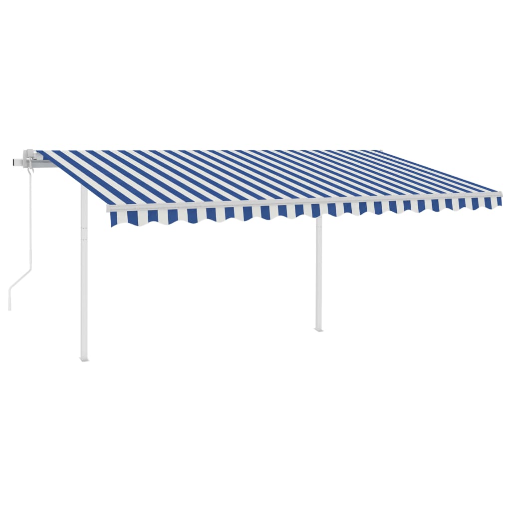 Toldo retráctil automático con postes azul y blanco 4x3 m vidaXL