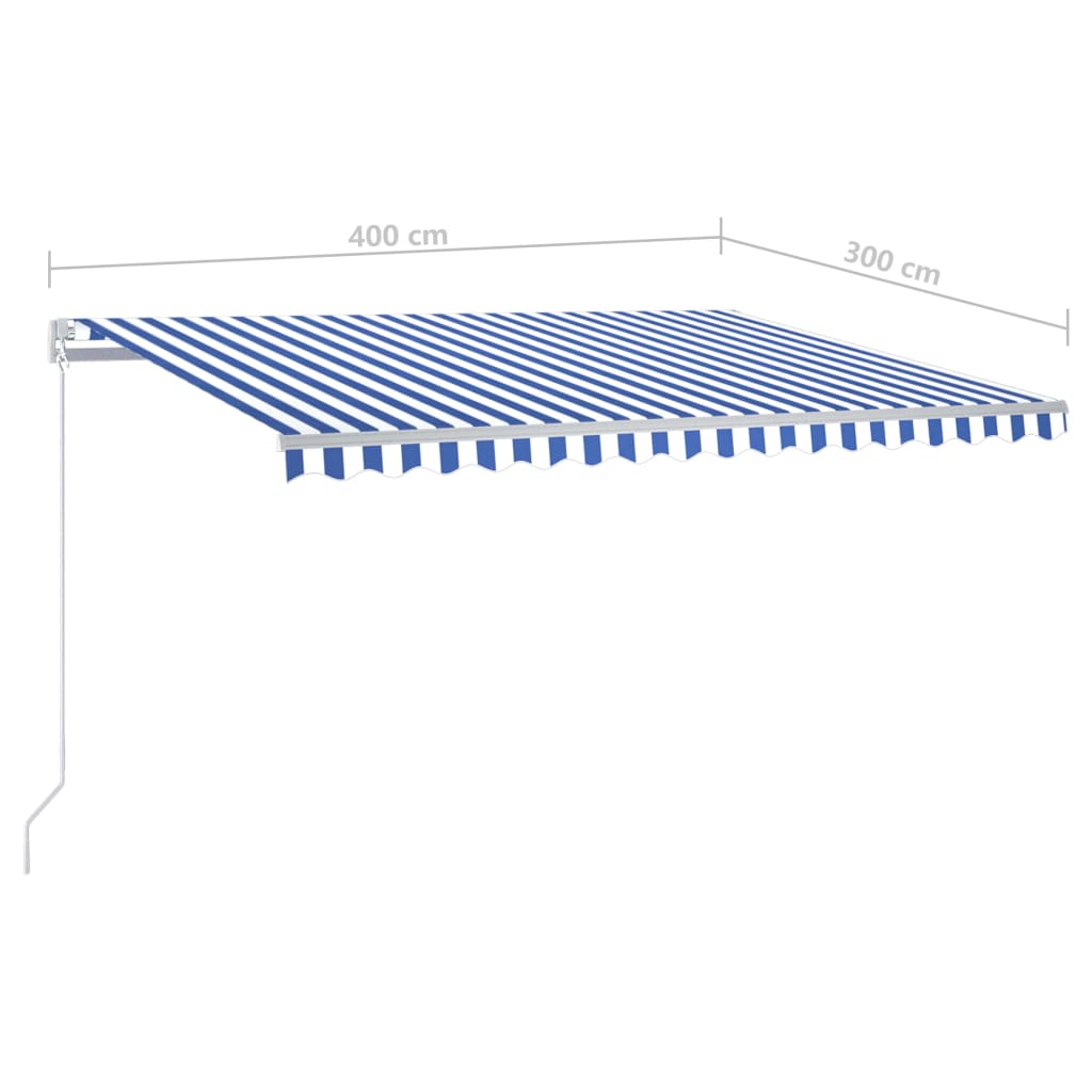 Toldo retráctil automático con postes azul y blanco 4x3 m vidaXL