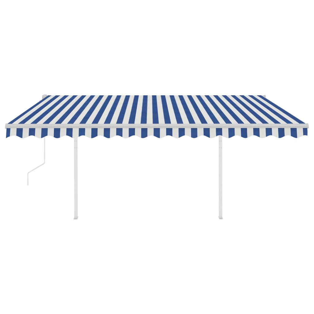 Toldo retráctil automático con postes azul y blanco 4x3 m vidaXL