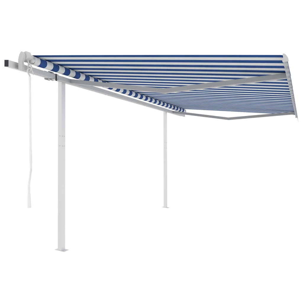 Vetonek Toldo retráctil automático con postes azul y blanco 4x3 m